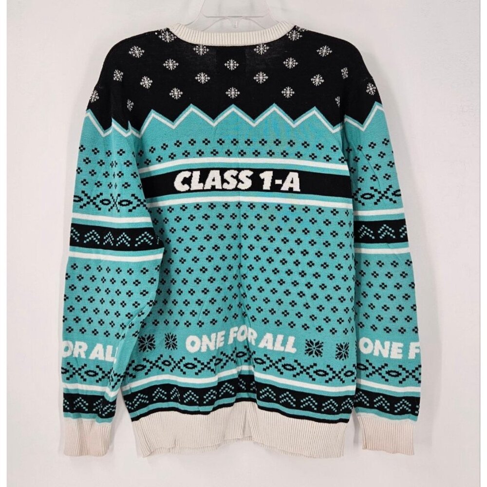 MY HERO ACADEMIA Funimation A-1 Class Sweater Sz L Turquoise Black White - Picture 2 of 7